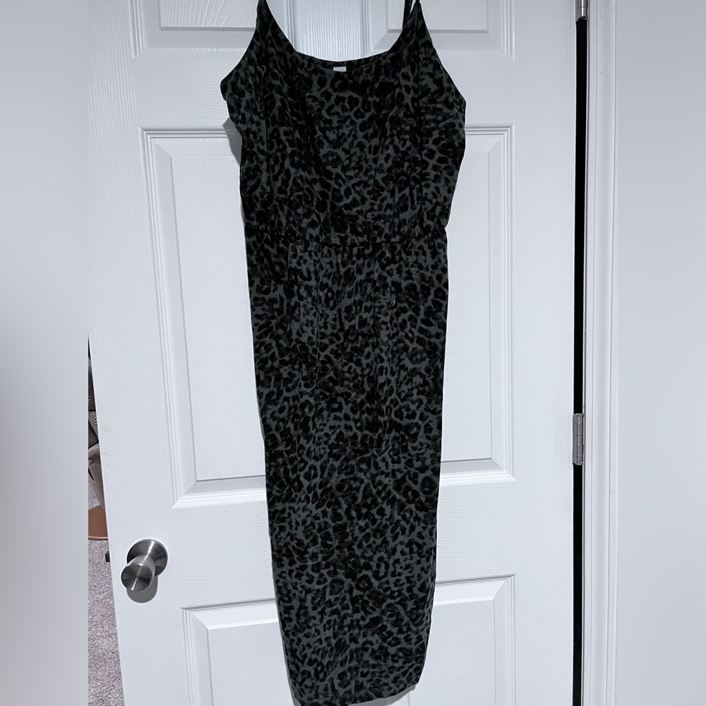 Old Navy Black & Charcoal Leopard Print Maxi Slip Dress
